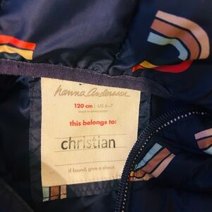 Hanna Andersson Navy Puffer Jacket with Rainbow Accents